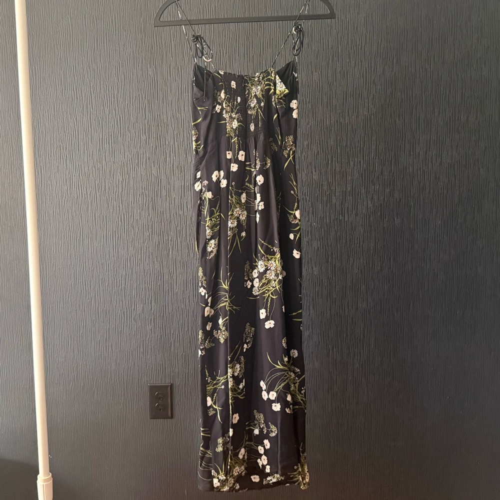 Reformation Black Floral Midi Dress with Green & Cream Print - Picture 4 of 6